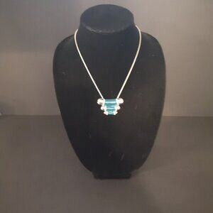 Lia Sophia Teal Blue Enamel with Rhinestones Tiered Pendant Necklace